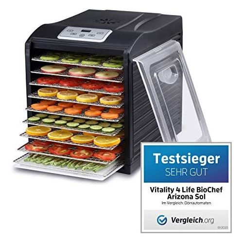  BioChef Arizona Sol Doerrautomat/Doerrgerat mit 9 Einschueben aus Edelstahl PLUS Digitaler Timer + Thermostat, 3 x Anti-Haft Folien, 2 x feinmaschige Einlegematten, 1 x Auffangblech (