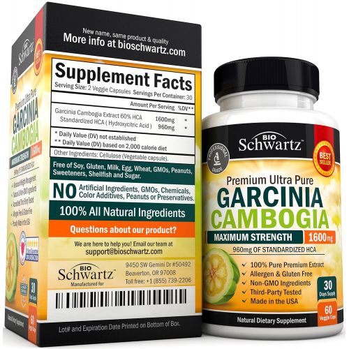  BioSchwartz Garcinia Cambogia Pure Extract 1600mg with 960mg HCA. Fast Weight Loss & Fat Metabolism. Best...