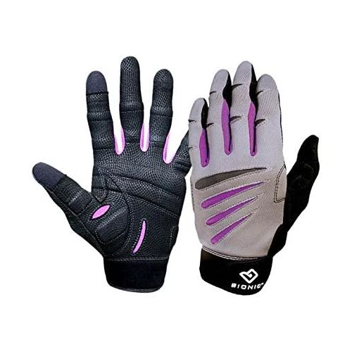  BIONIC Gloves Womens Premium Full Finger Fitness Gloves, Gray/Purple (Pair)!