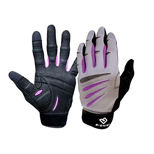  BIONIC Gloves Womens Premium Full Finger Fitness Gloves, Gray/Purple (Pair)!