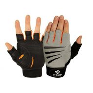 Bionic Glove Mens Cross-Training Fingerless Gloves w/Natural Fit Technology, Gray/Orange (Pair)