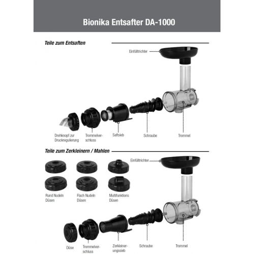  Entsafter Saftpresse Slow Juicer elektrisch Bionika DA-1000 chromfarben-schwarz