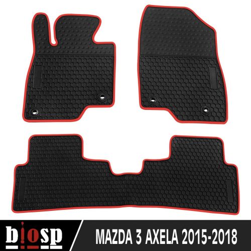  Biosp biosp Car Floor Mats for Mazda 3 Axela 2015 2016 2017 2018 Front and Rear Seat Heavy Duty Rubber Liner Black Red Vehicle Carpet Custom Fit-All Weather Guard Odorless