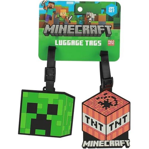  Bioworld Minecraft Youth Luggage Tag 2pc Set - 3D Molded Rubber with ID Card