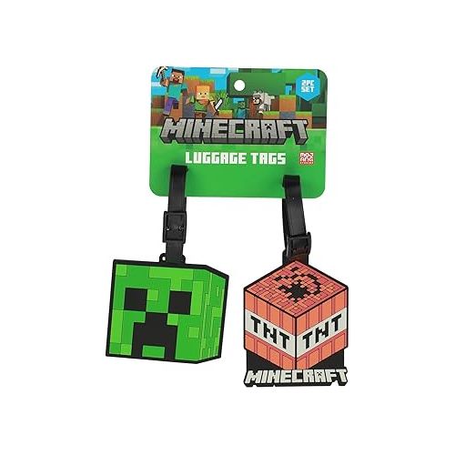  Minecraft Youth Luggage Tag 2pc Set - 3D Molded Rubber with ID Card