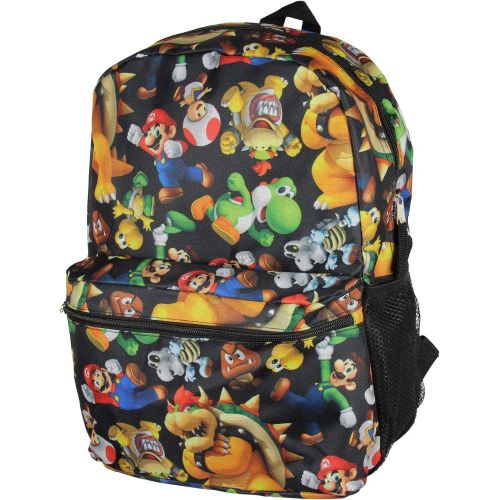  [아마존베스트]Bioworld Super Mario Bros. Backpack All Over Character Print 16 School Bag