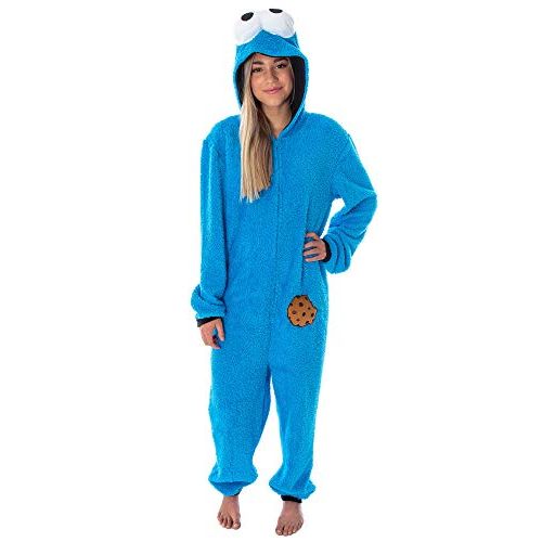  할로윈 용품Bioworld Sesame Street Adult Unisex Cookie Monster Costume Sherpa One-Piece Union Suit Pajama Onesie for Men and Women