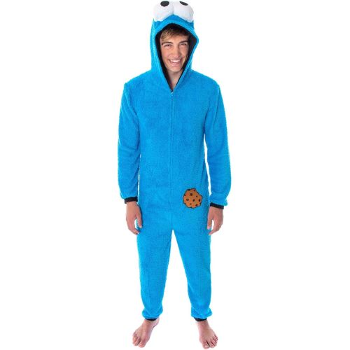  할로윈 용품Bioworld Sesame Street Adult Unisex Cookie Monster Costume Sherpa One-Piece Union Suit Pajama Onesie for Men and Women