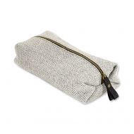 Birchwood Trading Company Tweed Plaid Herringbone Silver 11 x 7 New Welsh Wool Fabric Toiletry Wash Bag