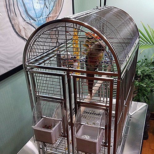  BirdCages4Less Java Hut Haven Stainless Steel Small Bird Cage - Perfect for Parrots, Parakeets, Cockatiels, Finches, Canaries, Conures, Budgies - 27W x 18”D x 56.5H