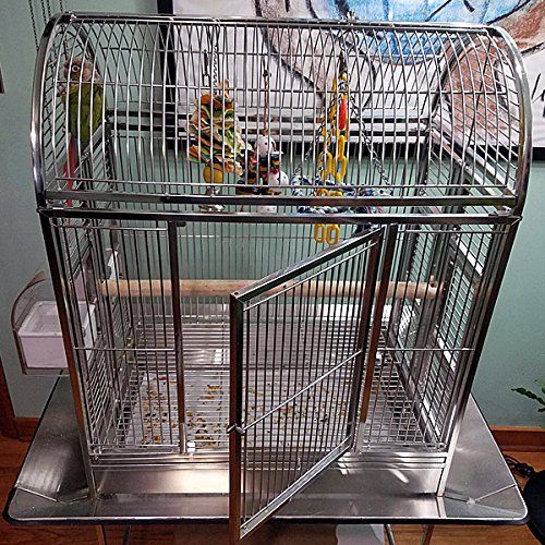  BirdCages4Less Java Hut Haven Stainless Steel Small Bird Cage - Perfect for Parrots, Parakeets, Cockatiels, Finches, Canaries, Conures, Budgies - 27W x 18”D x 56.5H