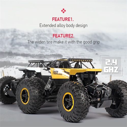  Birdfly Cross-Country RC Climbing Car 1/18 2.4G 4WD 15KM/h Alloy High Tire Off-Road Monster Truck Radio Contral Toy Car (Gold)