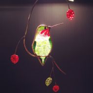 /BirdsAndBugs1 Hummingbird with Berries stained glass suncatcher