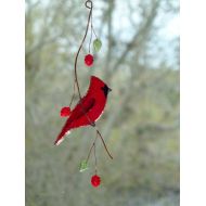 BirdsAndBugs1 Cardinal stained glass suncatcher