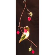 BirdsAndBugs1 Turned Hummingbird with Berries stained glass suncatcher