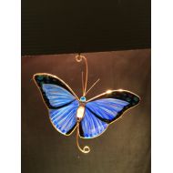 BirdsAndBugs1 Blue Morpho Butterfly stained glass suncatcher