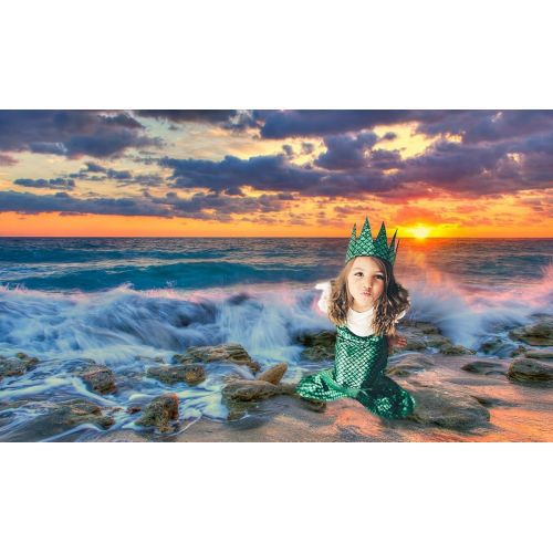  Birdy Boutique Baby Girls Birthday Crown Mermaid Scales 1st 2nd 3rd 4th 5th 6th Fabric Hat Tiara Dress Up Costume Turquoise