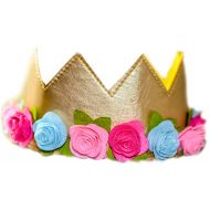 Birdy Boutique Girls Birthday Flower Crown Felt Gold Pink Princess Faux Leather Stretch Simply Gorgeous Pretend Play