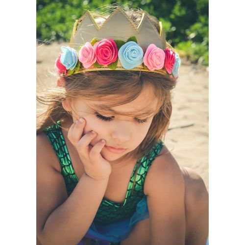  Birdy Boutique Girls Birthday Flower Crown Felt Gold Pink Princess Faux Leather Stretch Simply Gorgeous Pretend Play