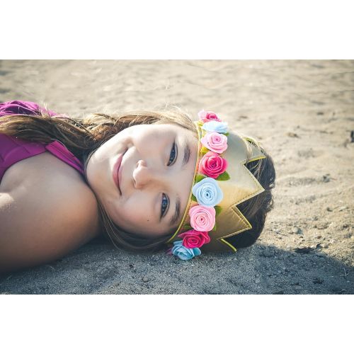  Birdy Boutique Girls Birthday Flower Crown Felt Gold Pink Princess Faux Leather Stretch Simply Gorgeous Pretend Play