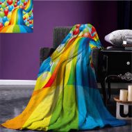 Birthday cool blanket Many Vibrant Balloons Wavy Rainbow Ribbons Festive Celebration Mood Special Event Pattern Multicolor size:50x60
