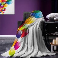Birthday park blanket Celebration Vertical Bold Stripes in with Balloons Festive Font soft blanket Multicolor size:50x60