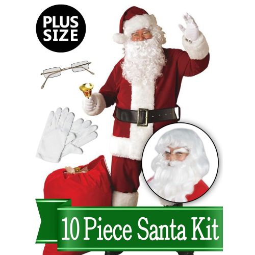  BirthdayExpress Santa Plus Size Costume - Red Regal Deluxe Complete 10 Piece Kit - Santa Suit Plush Outfit