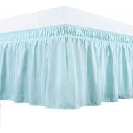 [아마존 핫딜]  [아마존핫딜]Biscaynebay Wrap Around Bed Skirts Elastic Dust Ruffles, Easy Fit Wrinkle and Fade Resistant Solid Color Silky Luxrious Fabric Baby Blue King Size 15 Inches Drop