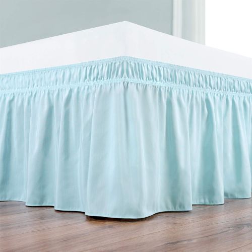  [아마존 핫딜]  [아마존핫딜]Biscaynebay Wrap Around Bed Skirts Elastic Dust Ruffles, Easy Fit Wrinkle and Fade Resistant Solid Color Silky Luxrious Fabric Baby Blue King Size 15 Inches Drop