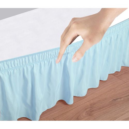  [아마존 핫딜]  [아마존핫딜]Biscaynebay Wrap Around Bed Skirts Elastic Dust Ruffles, Easy Fit Wrinkle and Fade Resistant Solid Color Silky Luxrious Fabric Baby Blue King Size 15 Inches Drop