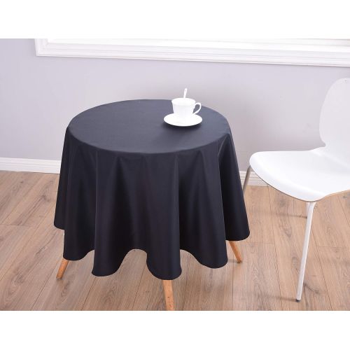  [아마존베스트]Biscaynebay Fabric Round Tablecloths, Water Resistant Spill Proof Washable Tablecloths for Dining, Kitchen, Wedding, Parties etc, Black 60 Inches in Diameter