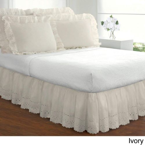  Biscaynebay CA Ivory Ruffles Pattern Bed Skirt King Size, Elegant Luxurious Eyelet Textured Design Ruffled Bed Valance, Features 18 Inches Drop, Classic Casual Style, Solid Color, Soft & Durab