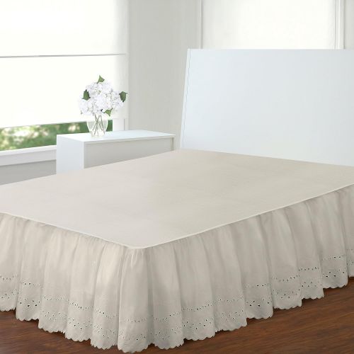  Biscaynebay CA Ivory Ruffles Pattern Bed Skirt King Size, Elegant Luxurious Eyelet Textured Design Ruffled Bed Valance, Features 18 Inches Drop, Classic Casual Style, Solid Color, Soft & Durab