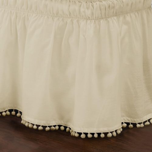  Biscaynebay Ivory Luxury Ruffles Pattern 18-Inch Drop Bed Skirt Queen/ King Size, Beautiful Pom Pom Fringe Design Borders Ruffled Bed Valance, Features Easy-Stretch, Classic Casual Style, Soli