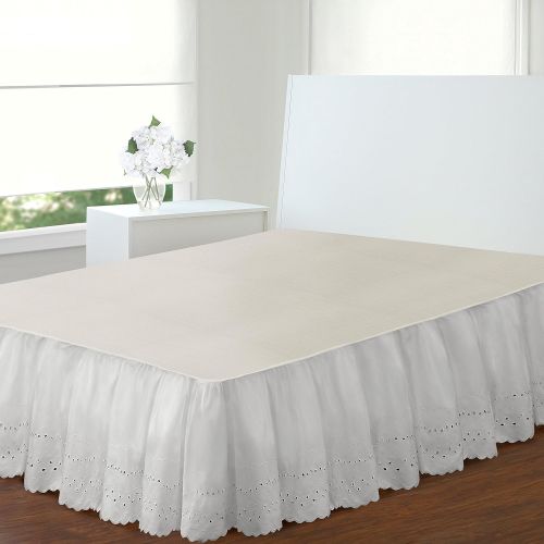  Biscaynebay CA White Ruffles Pattern Bed Skirt Full Size, Elegant Luxurious Eyelet Textured Design Ruffled Bed Valance, Features 18 Inches Drop, Classic Casual Style, Solid Color, Soft & Durab