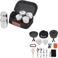 Bisgear 6Pc Salt & Pepper Shaker Sets + 16pcs Camping Cookware Stove Carabiner Folding Spork Set