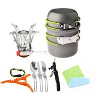Bisgear 12pcs Camping Cookware Stove Canister Stand Tripod Folding Spork Wine Opener Carabiner Set Outdoor Camping Hiking Backpacking Non Stick Cooking Non Stick Picnic Knife Spoon