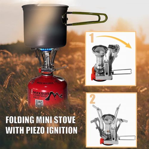  Bisgear 13pcs Camping Cookware Stove Stainless Steel Cup with Straw Mess Kit - Backpacking Cooking Gear Hiking Pot Pans Outdoors Cookset Bug Out Bag Carabiner Flatware Dishcloth