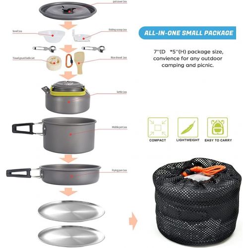  Bisgear 1.95 Liter (Pot+ Kettle) 18/8 Plates + 10pcs Backpacking Camping Cookware Kitchen Utensil BBQ
