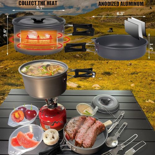  Bisgear 17Pcs Camping Cookware Stove Carabiner Canister Stand Tripod Folding Spork Set Outdoor Camping Hiking Backpacking Non-Stick Cooking Picnic Knife Spoon