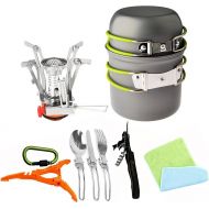 Bisgear 12pcs Camping Cookware Stove Canister Stand Tripod Folding Spork Wine Opener Carabiner Set Outdoor Camping Hiking Backpacking Non-Stick Cooking Non-Stick Picnic Knife Spoon