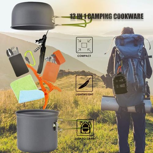  Bisgear 12pcs Camping Cookware Stove Canister Stand Tripod Folding Spork Wine Opener Carabiner Set Outdoor Camping Hiking Backpacking Non-Stick Cooking Non-Stick Picnic Knife Spoon