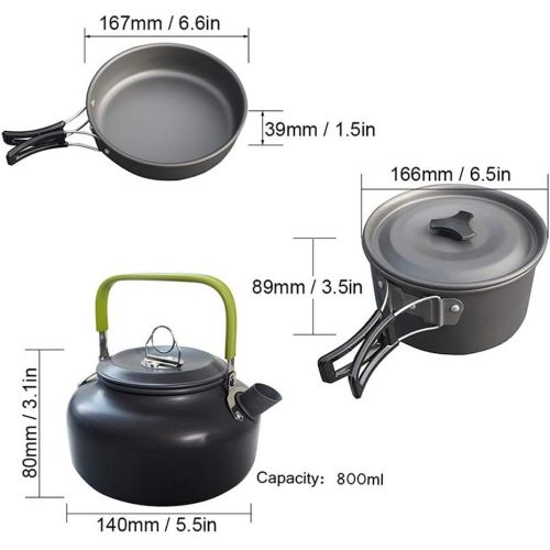  Bisgear Camping Cookware 18/8 Plates Outdoor Stove Kettle Pot Pan Mess Kit Stainless Steel Cup Utensil Backpacking Gear Bug Out Bag Cooking Picnic Cookset for 2 Person