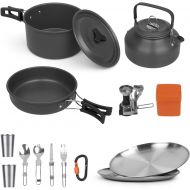 Bisgear Camping Cookware 18/8 Plates Outdoor Stove Kettle Pot Pan Mess Kit Stainless Steel Cup Utensil Backpacking Gear Bug Out Bag Cooking Equipment Picnic Cookset Carabiner Fire