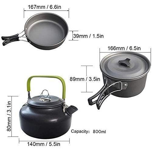  Bisgear Camping Cookware 18/8 Plates Outdoor Stove Kettle Pot Pan Mess Kit Stainless Steel Cup Utensil Backpacking Gear Bug Out Bag Cooking Equipment Picnic Cookset Carabiner Fire