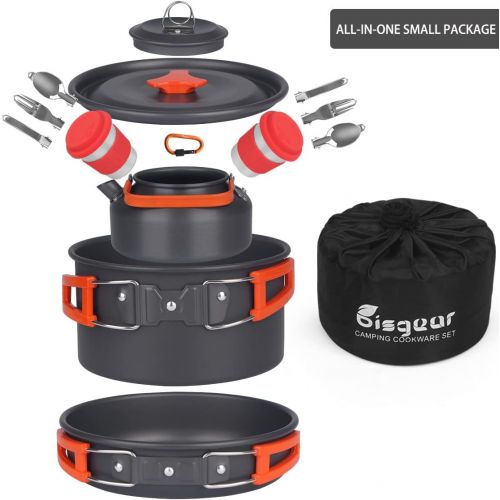  Bisgear 17Pcs Camping Cookware Stove Carabiner Canister Stand Tripod Folding Spork Set Outdoor Camping Hiking Backpacking Non-Stick Cooking Picnic Knife Spoon