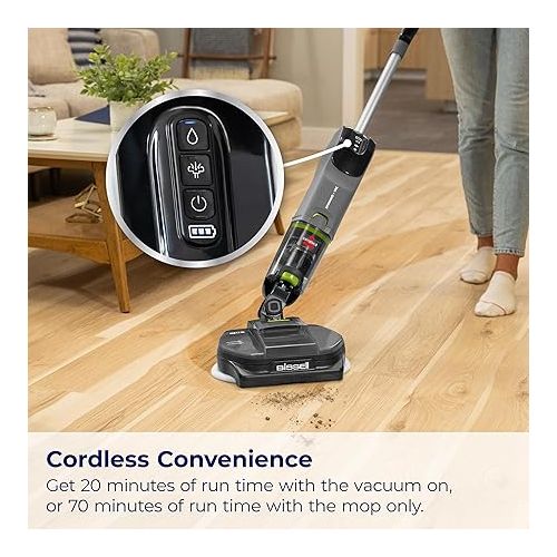  BISSELL® SpinWave® + Vac Cordless, Hard Floor Spin Mop + Vacuum, Lay-Flat, Multi-Use Cleaning, Hard Floor Sanitize Formula Included