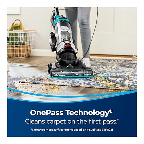  BISSELL CleanView Rewind Upright Bagless Vacuum with Automatic Cord Rewind & Active Wand, 3534, Black/Teal/Gray