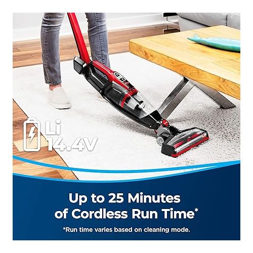  BISSELL, 3079 Featherweight Cordless XRT 14.4V Stick Vacuum, Black, Red