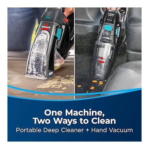  BISSELL Stain Eraser Duo, 2-in-1 Cordless Portable Deep Cleaner and Hand Vacuum with PET PRO OXY Spot & Stain Formula, 3705, Black, Large